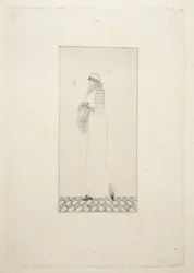 Design til en dagskjole, plade 7, bog 1, illustration fra Wiener Werkstatte Mode 191415, pub. Eduard Kosmack, Wien, 1914-1915 (håndfarvet linosnit)